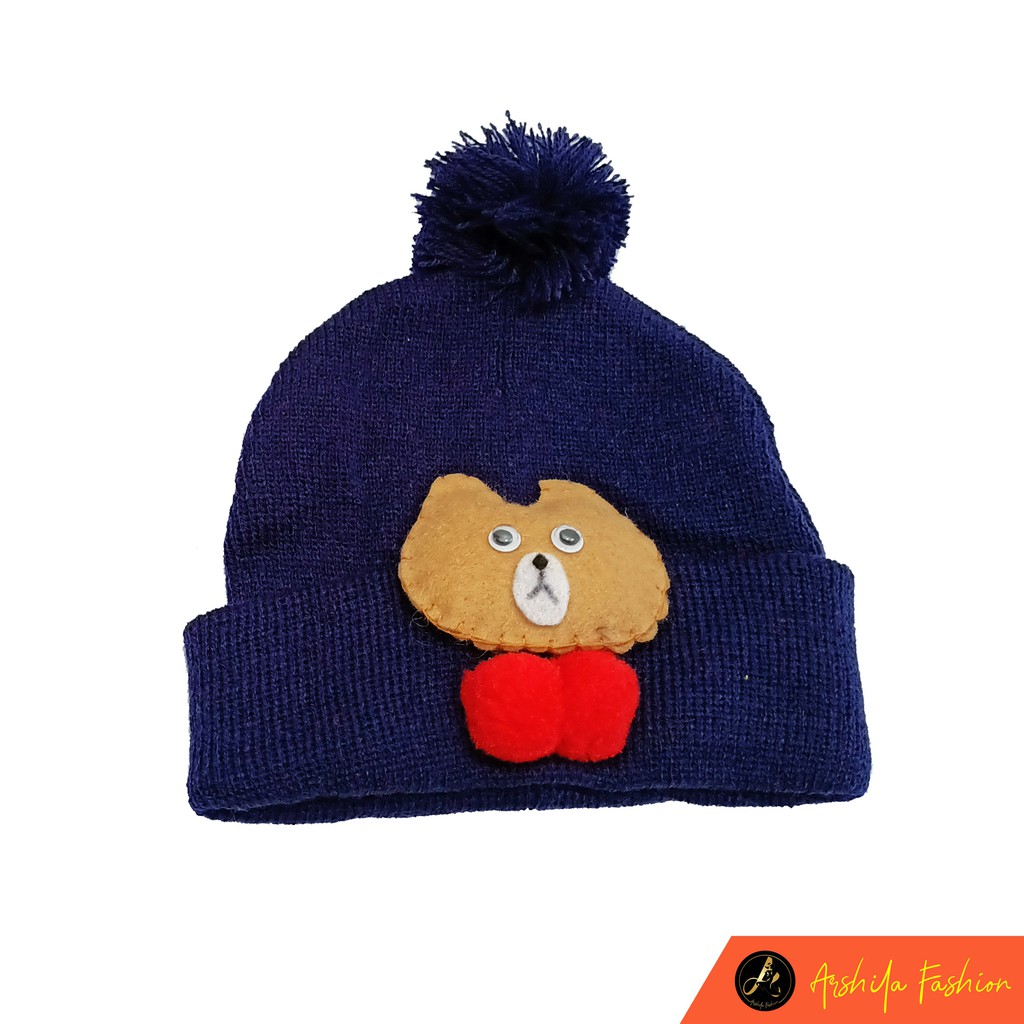 Kupluk Bayi Pom pom Satu  Kupluk Rajut Bayi  Motif Boneka lembut Umur 0- 3 Tahun