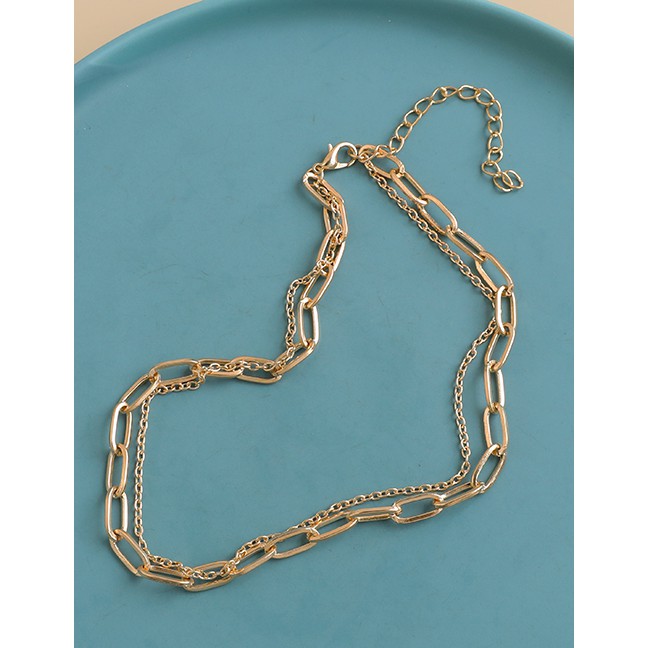 LRC Kalung Fashion Golden Alloy Chain Double Necklace P16552