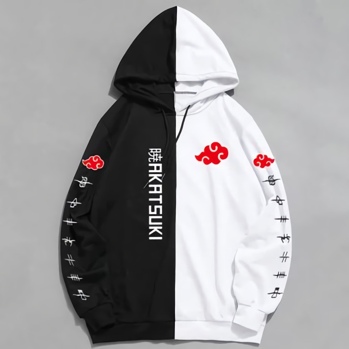 Hoodie Two tone Akatsuki Anime Manga Naruto Premium Unisex