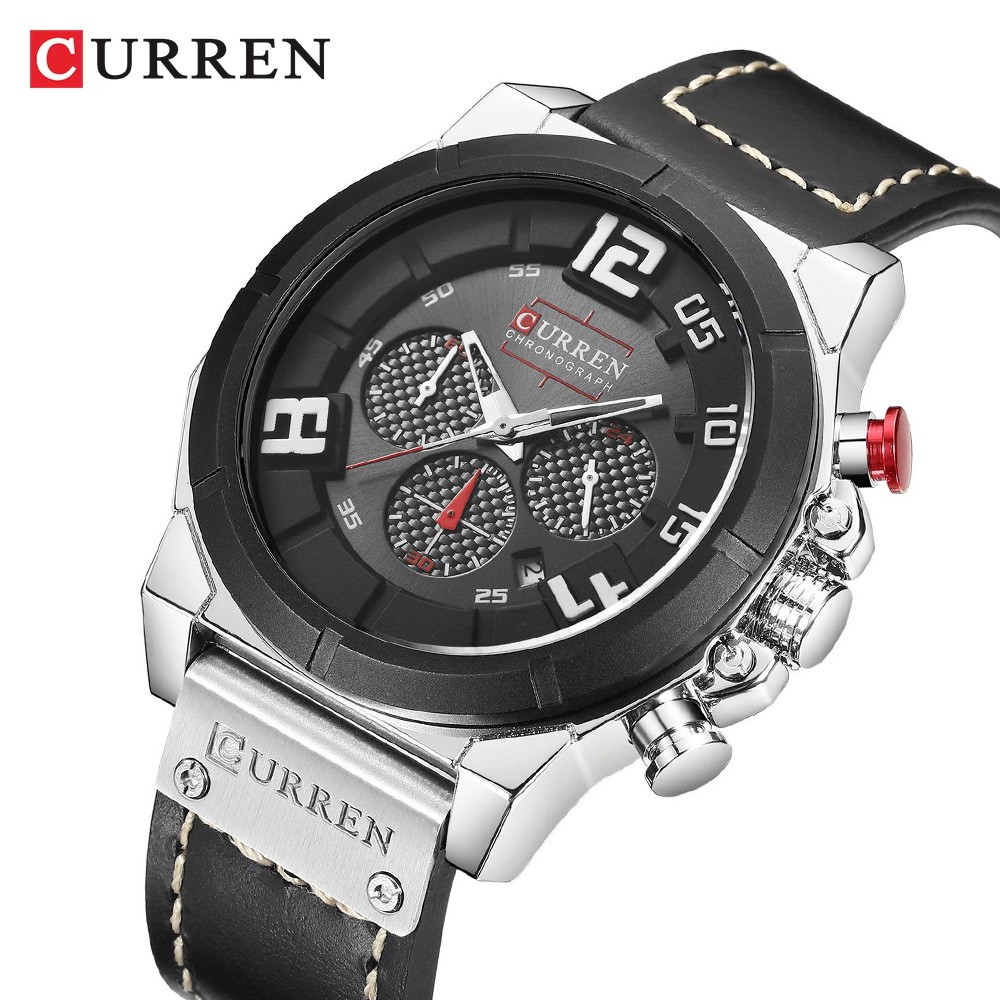 CURREN 8287 Jam Tangan Pria Analog Tali Kulit Chronograph Aktif WATCHKITE WKOS