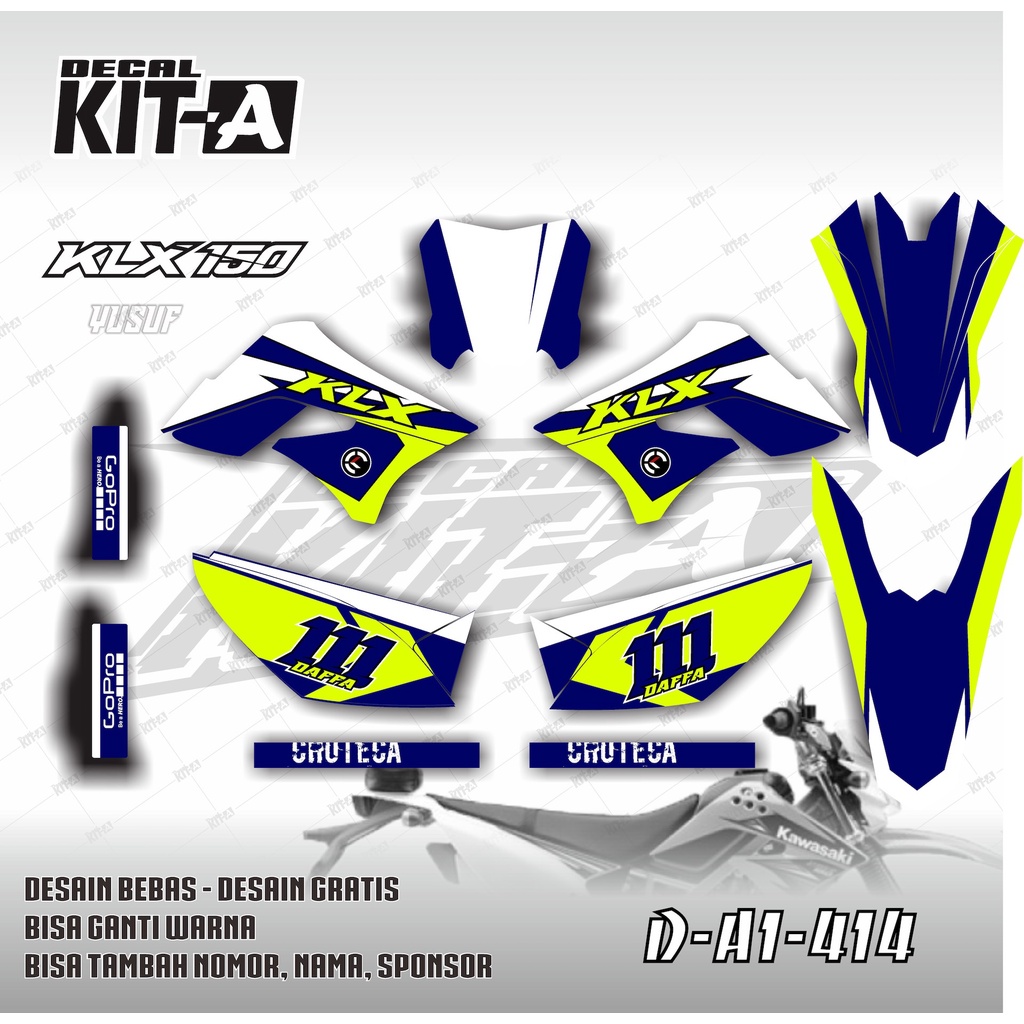Decal Stiker KLX 150 S MOTIF GRAFIS SIMPLE BIRU HIJAU STABILO D-A1-414