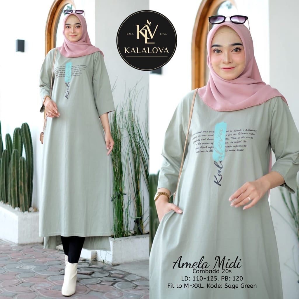 Amela Midi Dress Korea Baju Wanita Jumbo Home Dress Ootd Kekinian Baju Remaja Perempuan Matt Combad Aplikasi Sablon