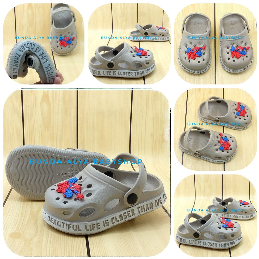 Sendal Anak Laki Laki Spider Usia 1 2 3 4 5 Tahun KREM Motif Kartun - Sepatu Sandal Anak Cowok Karet Anti Licin Size 18 - 29