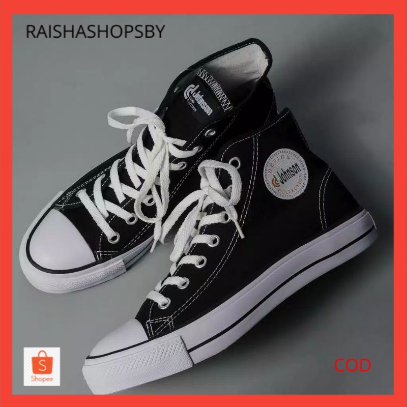 Johnson Basic HighCut Black White Original Sepatu Jhonson Basic High Hitam Putih Sepatu Sekolah