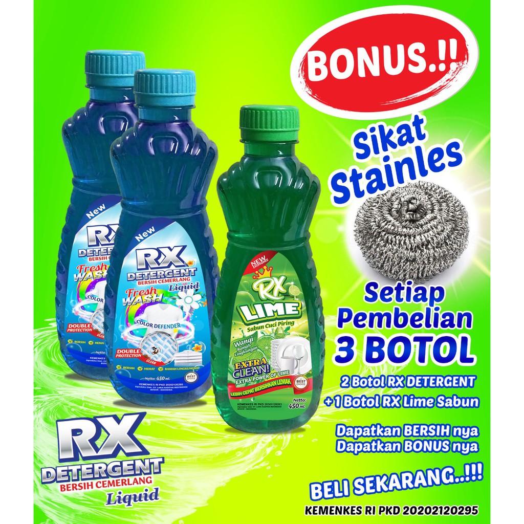 PROMO BELI 3BOTOL HANYA RP15.000 BONUS SIKAT STAINLES.. RX DETERGENT2 botol +1 botol RX LIME