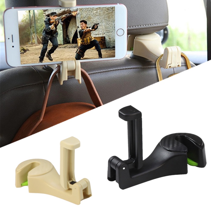 [Car Phone Holder+Hook] 2in1 Universal Car Hook Mobile Phone Holder Bracket Kendaraan Car Backseat Headrest Mount Organizer Back Seat Hange