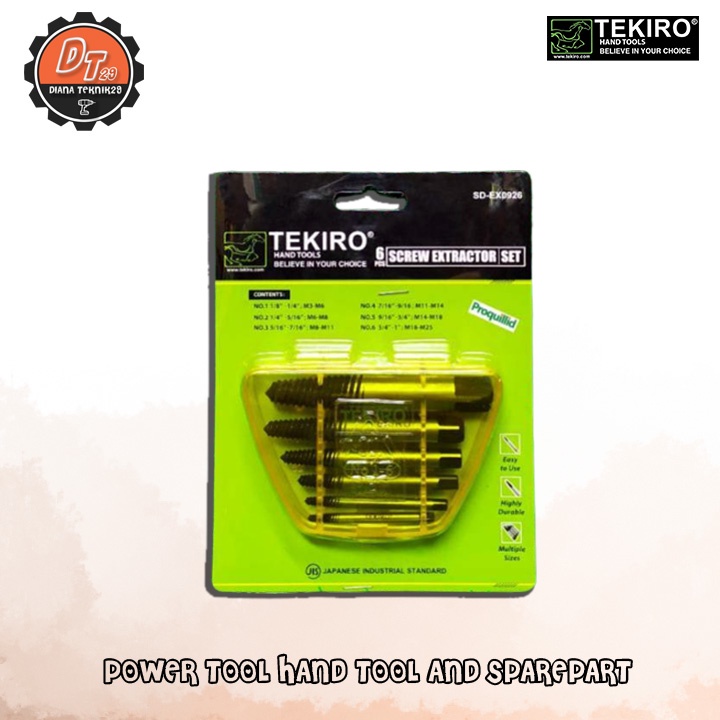TAP BALIK SET TEKIRO HAND TAP TAB ULIR BALIK TEKIRO DRAT KIRI PEMBUKA PENCABUT BAUT PATAH RUSAK 6 PC