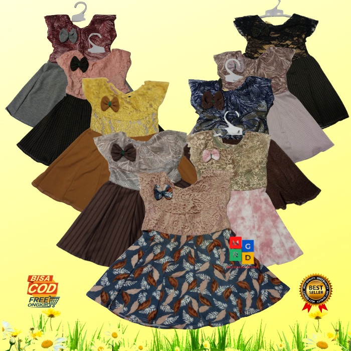 2 DRESS MOON BRUKAT Baju Brokat Anak Perempuan 1-5 Tahun Gaun Pesta - Random, S (1-3 Tahun)