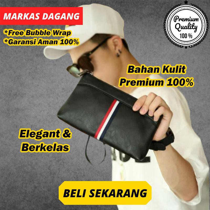 HAND BAG KULIT PRIA TAS TANGAN KULIT COWOK CLUCTH COWO KULIT ORIGINAL BRANDED IMPORT STRIPE KECIL