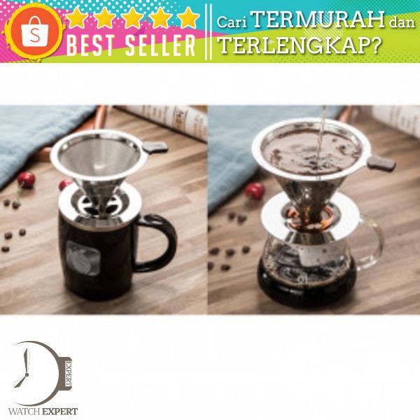 Ueinsang Filter Penyaring Kopi V60 Cone Coffee Filter Dripper Double Layer Medium - F-401T - Silver