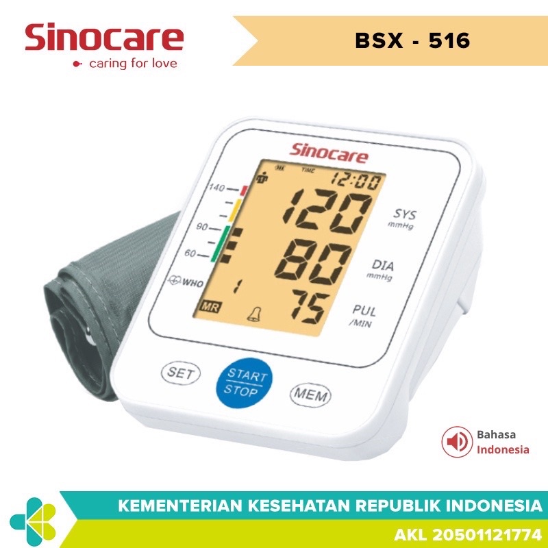 Tensimeter Sinocare BSX-516 (Suara Bahasa Indonesia)