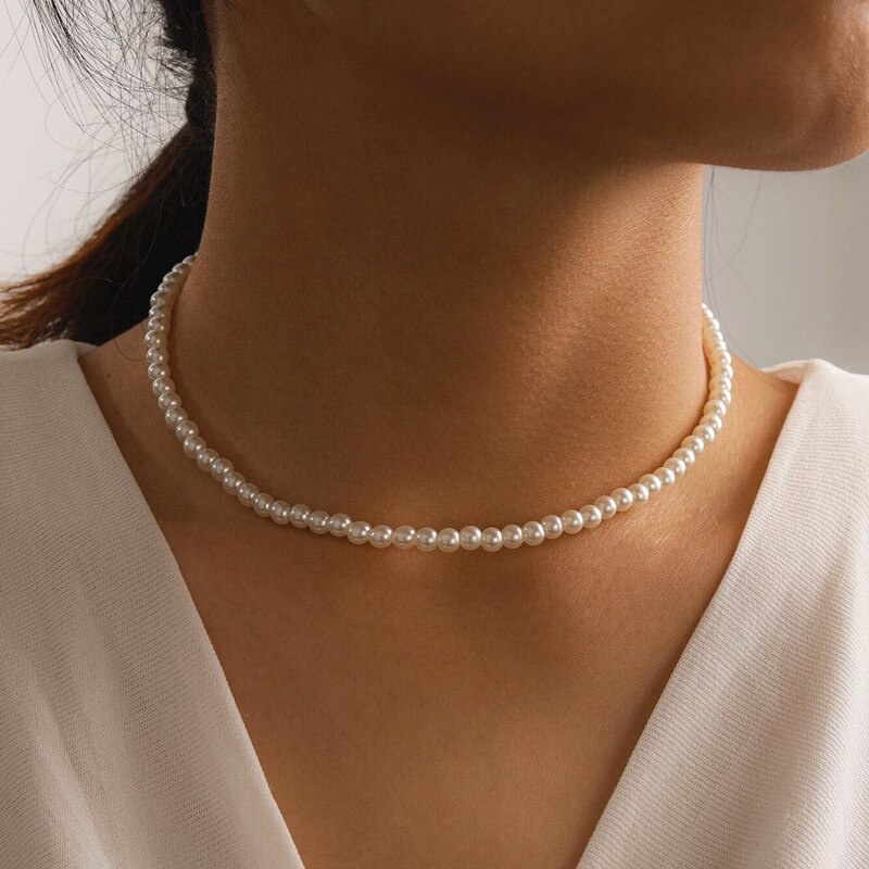 Kalung Choker Mutiara Imitasi Bentuk Bulat Besar Warna Putih Untuk Wanita