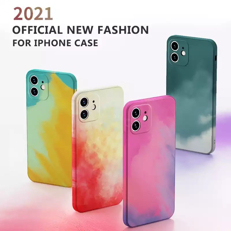 [ TOMCASES ] NEW !!! Silicone Case Watercolor Design LENSCOVER WATERCOLOR