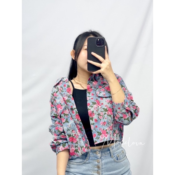 MDLV ~ 2012# Roseanne Printed Jeans Jaket Women Jaket Jeans motif Bunga Jakaet Jeans Premium Jaket Jeans Import Fashion Import