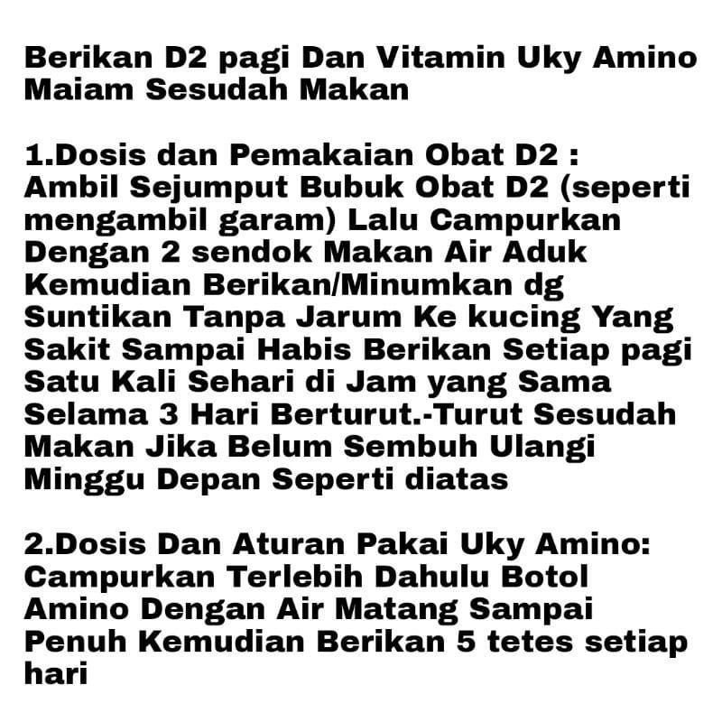 Paket Obat vitamin Kucing d2 dan Vitamin Uky Amino 30ml Original Untuk Bakteri Virus Calici Distemper Muntah Sariawan Flu Bersin Flu Cat Mencret Susah Kencing Diare Mulut Berliur Batuk Pilek Pencernaan