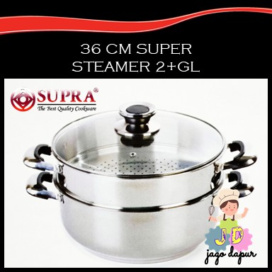 Supra Super Steamer panci kukus stainless steel 2 tingkat + Glass Lid 36 cm