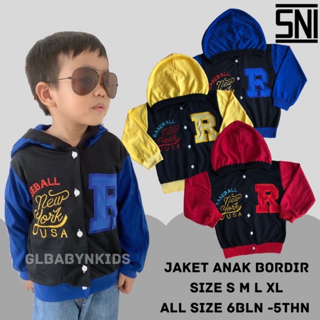 Jaket Kaos Hoodie Anak Bordir Size S M L XL All Size 6 Bulan - 6 Tahun