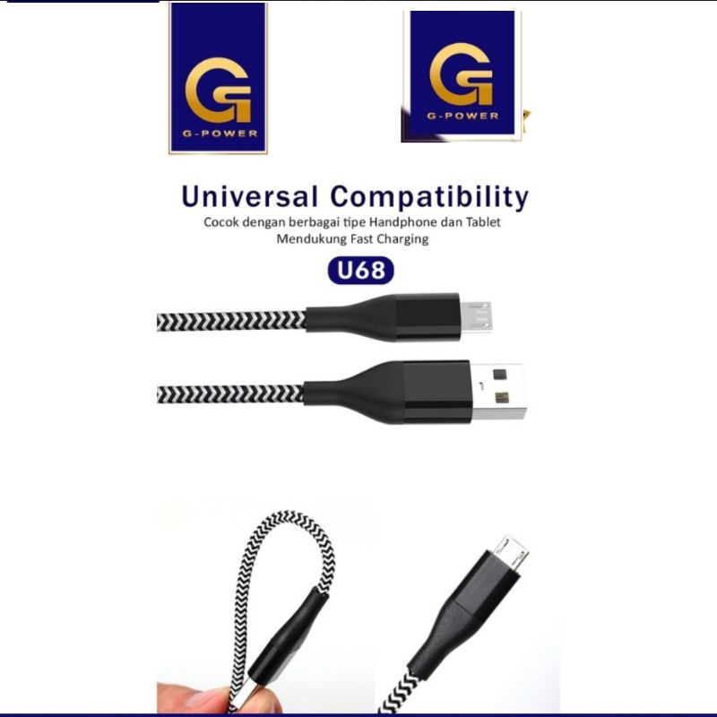 G-POWER U68 MICRO 1.8m FAST CHARGING 3A BISA SEMUA HP