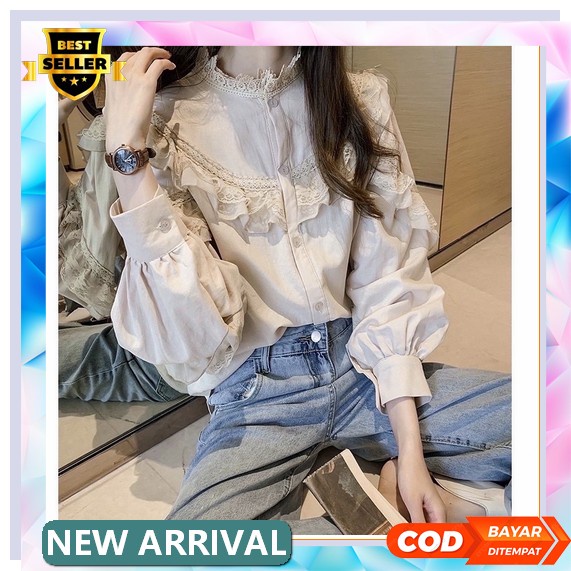 [ Cod ] Lomiha Atasan Blouse Polos Wanita Casual Lengan Panjang Murah Import Korea Korean Style / At