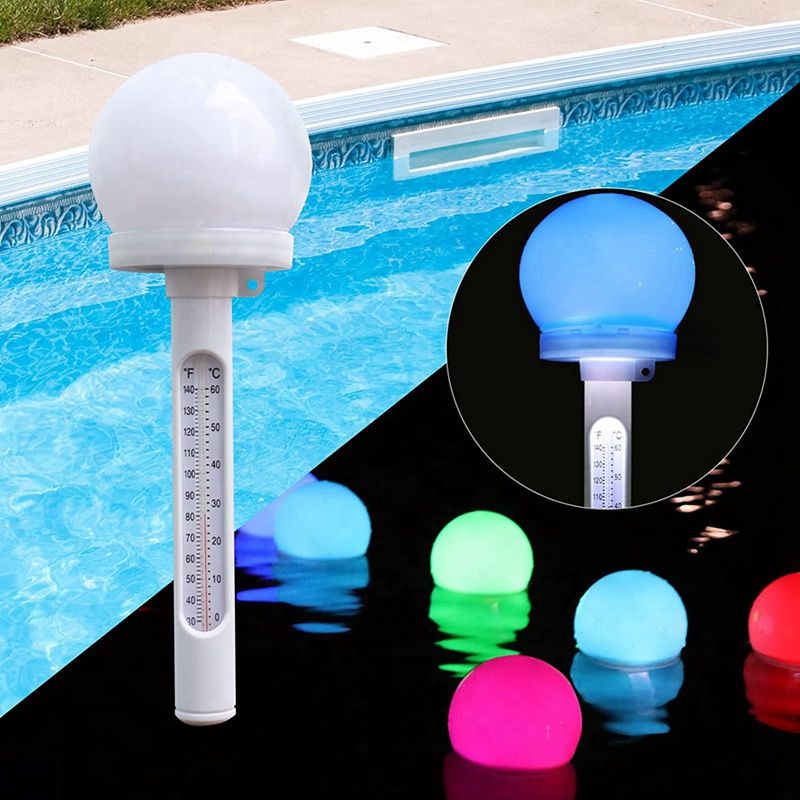 THERMOMETER AIR KOLAM RENANG MANUAL AIR RAKSA DENGAN LAMPU LED WARNA DENGAN TENAGA SURYA MATAHARI