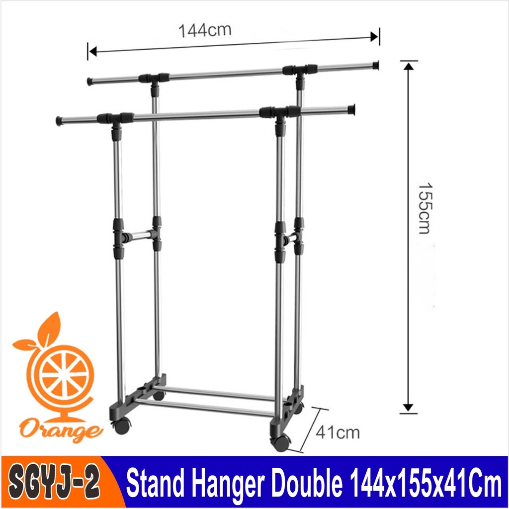 Stand Hanger Double Sisi Multifungsi Stainless Steel dengan 4 Roda Motif WD