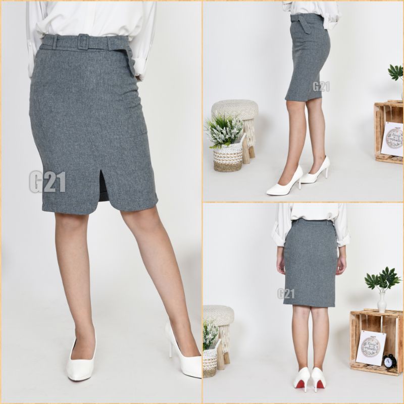 Rok Kerja Hitam Pendek Span Sepan 3/4 dan 7/8 Bahan Formal Kantor-3/4 Abu Muda