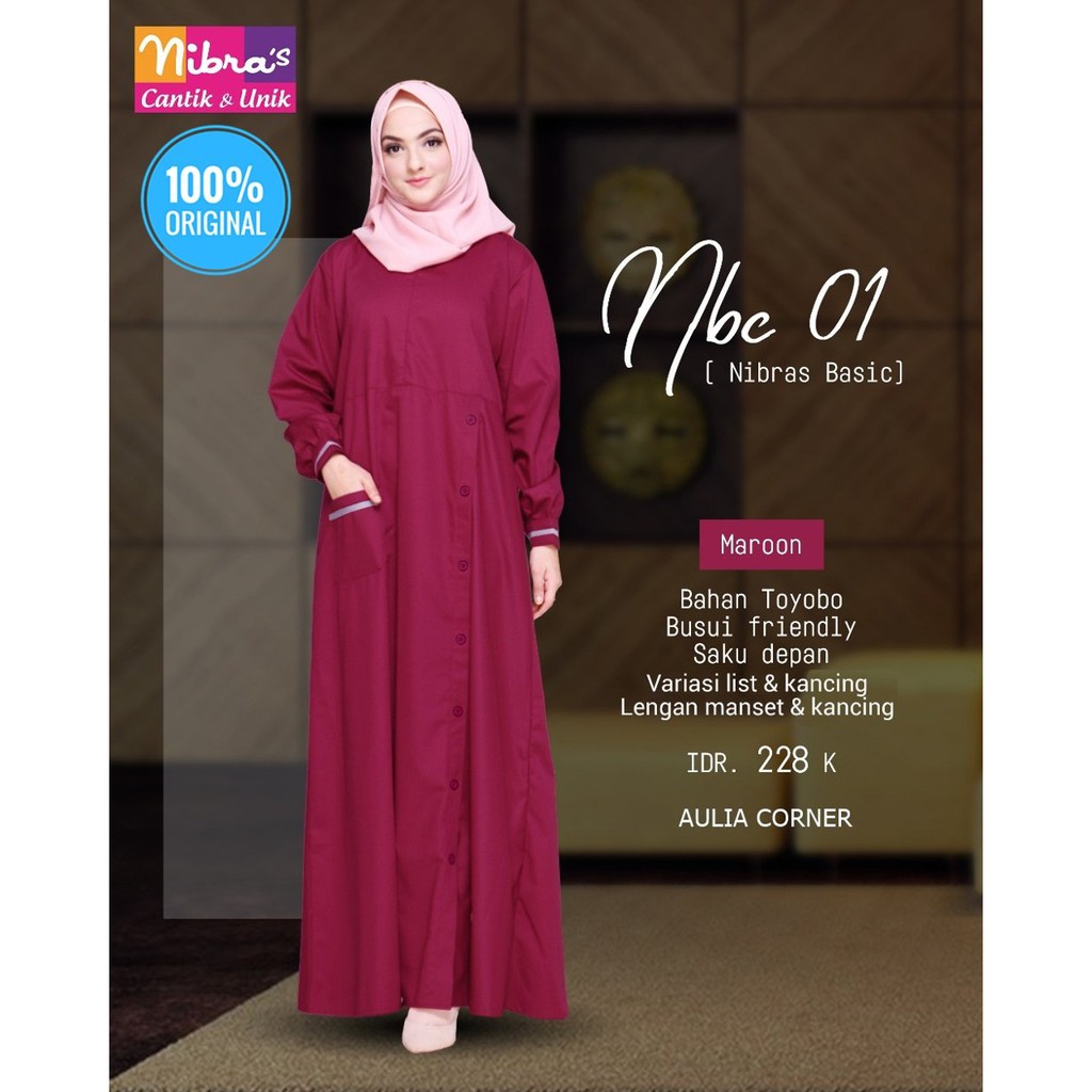 Gamis Wanita Remaja Gamis Nibras NBC 01 Maroon ORIGINAL Pilihan Semua Wanita