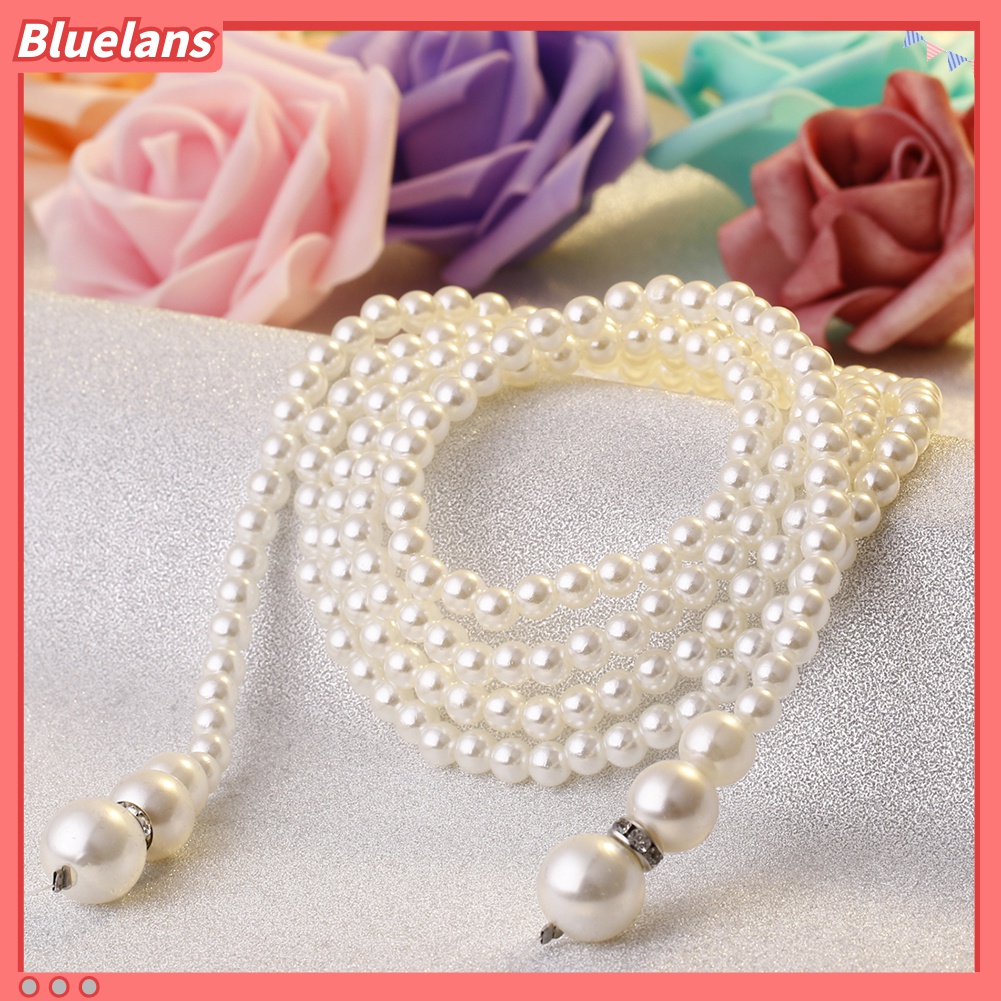 2pcs / Set Kalung Rantai Panjang Double Layer Aksen Mutiara Imitasi Untuk Wanita