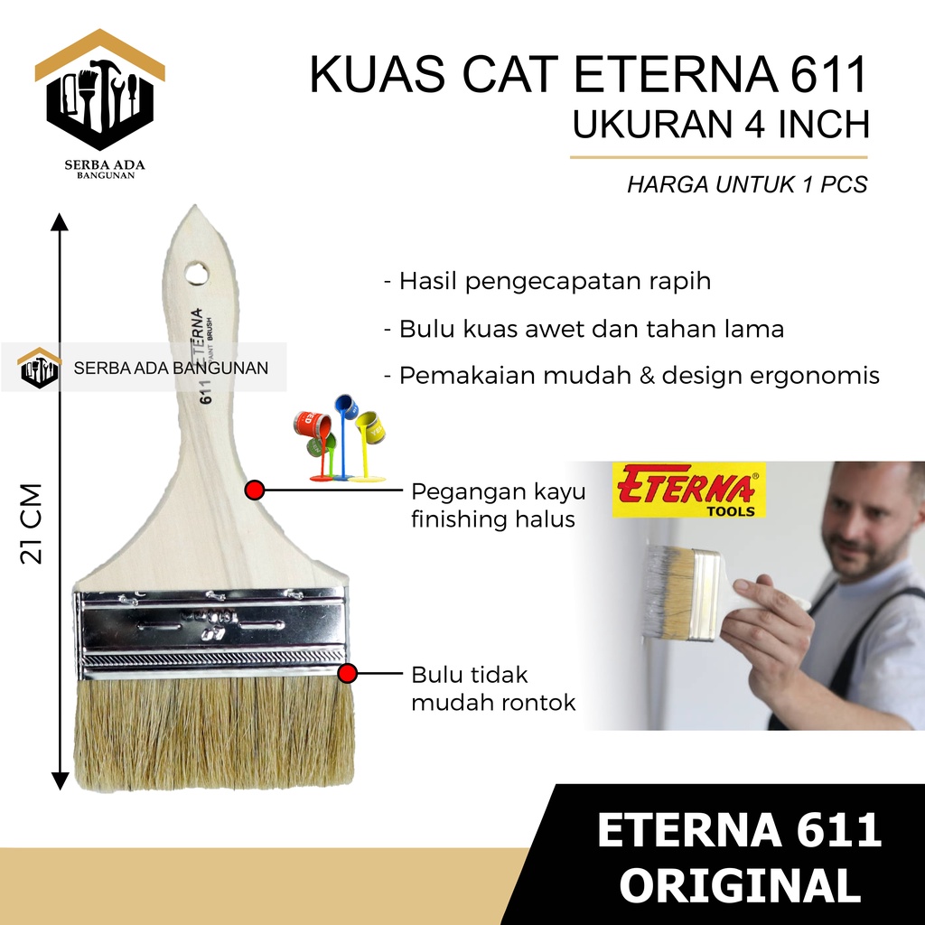 KUAS ETERNA 611 ASLI/ CAT TEMBOK BESI KAYU ASLI BULU KUAT FINISHING HALUS KAYU TRIPLEK MINYAK ROLL