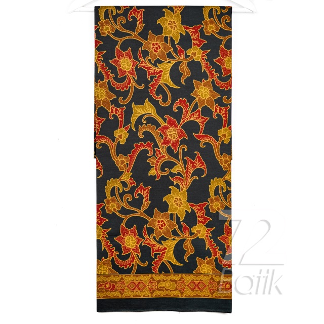 KAIN BATIK PREMIUM Bahan Katun Motif Kembang Warna Hitam Kuning Merah 724562 Cap 72 Jarik Jarit Samping Kebat Panjang Batik Katun Modern Premium Bahan Seragam Batik Pernikahan Kantor Keluarga Murah Kamen Jadi Batik Bali Lembaran