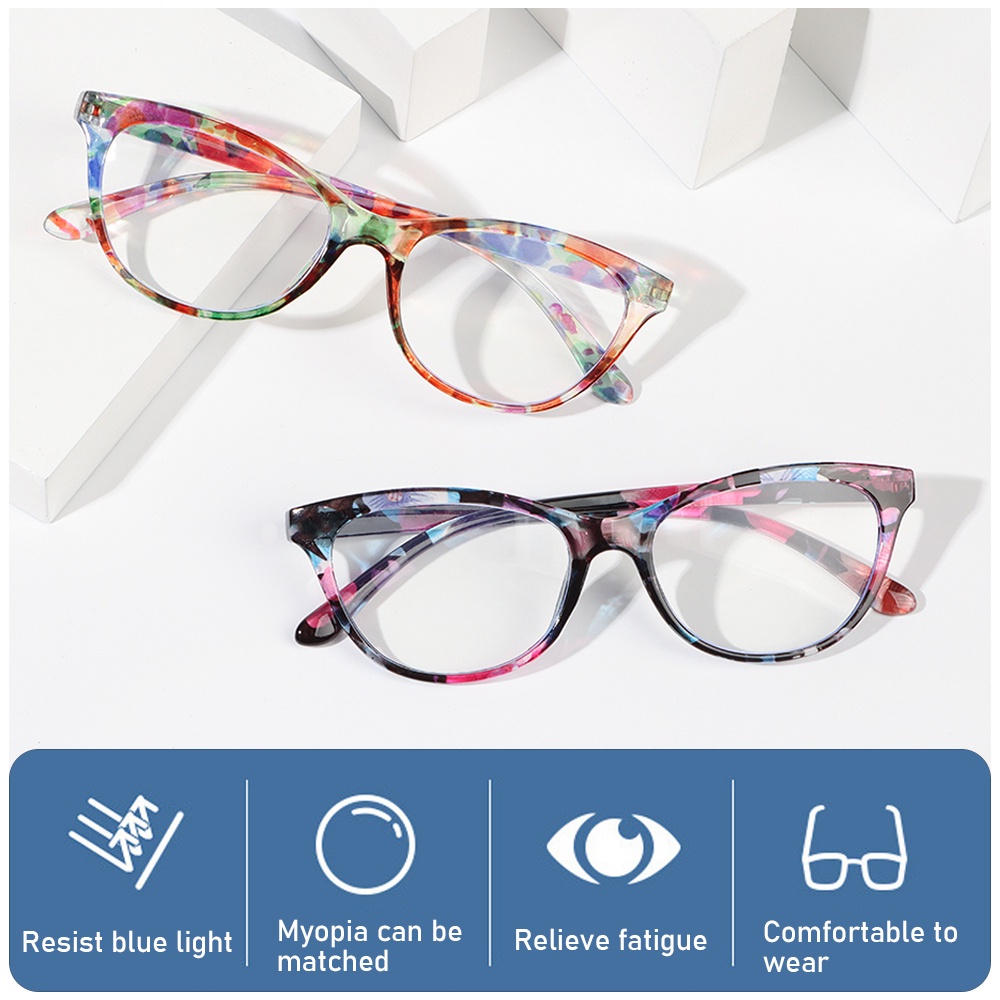 ROW Women Reading Glasses Comfortable Eye Protection Anti-Blue Light Eyeglasses Portable Elegant Fashion Flowers Vintage Ultra Light Frame/Multicolor