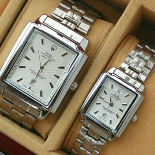 Jam tangan rolex couple segi date silver