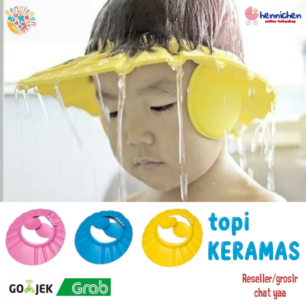 Penutup Kepala Mandi Anak Motif Baby Shower Cap Topi Keramas dengan Pelindung kuping Rambut / TOPI KERAMAS MAHKOTA