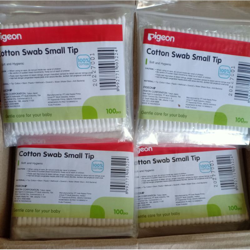 pigeon cotton swab buds 100 s small tip/korek kuping kecil