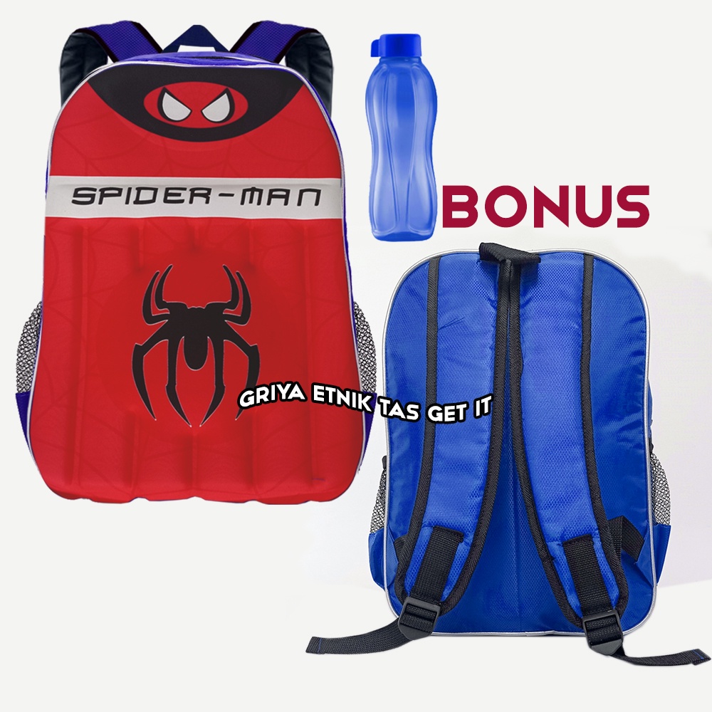 Tas Sekolah Anak Laki SD Batman Gambar Timbul Gratis Botol Minum Spiderman Ultraman Kapten Amerika Ransel Gendong Punggung Cowok Horizon