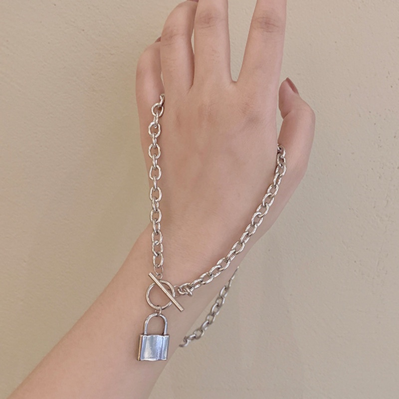 Kalung Rantai Dengan Liontin Gembok Gaya Harajuku Untuk Wanita