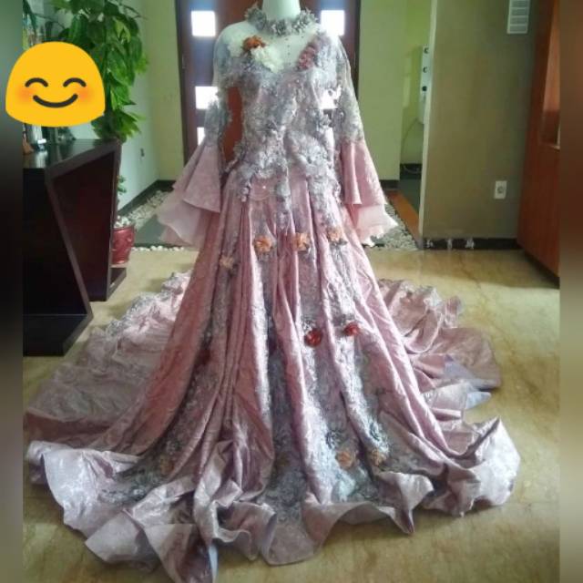 kebaya modern  pengantin baju pesta pernikahan wanita gaun barbie princess gown pra wed dusty pink