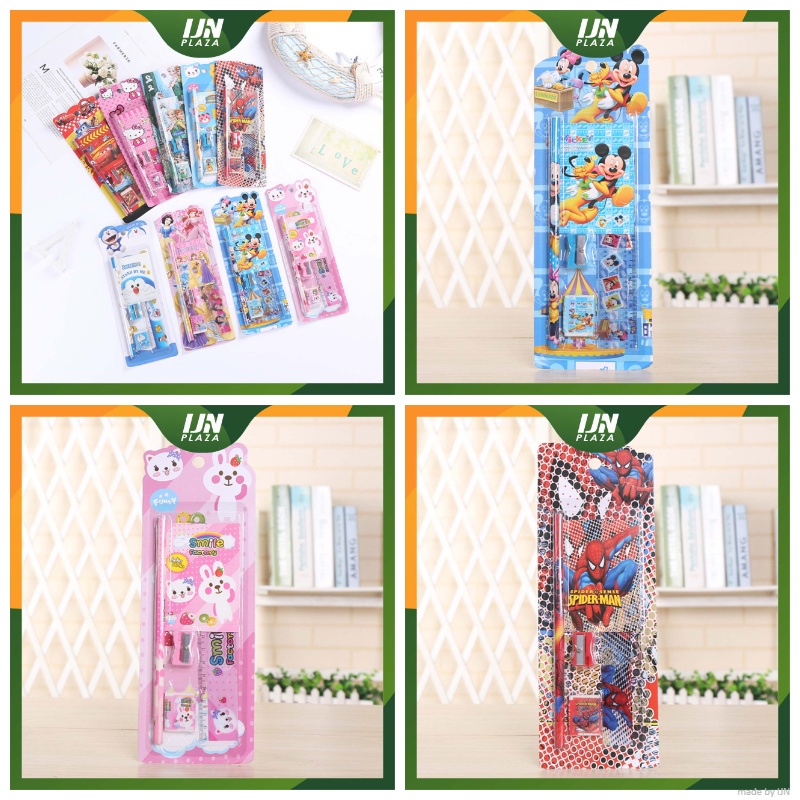 ❤ IJN ❤ Mini Stationary Set 5in1 Set Alat Tulis Sekolah 5 in 1 Pensil Set Karakter Kartun paket alat tulis [ADA NOTES KECIL]