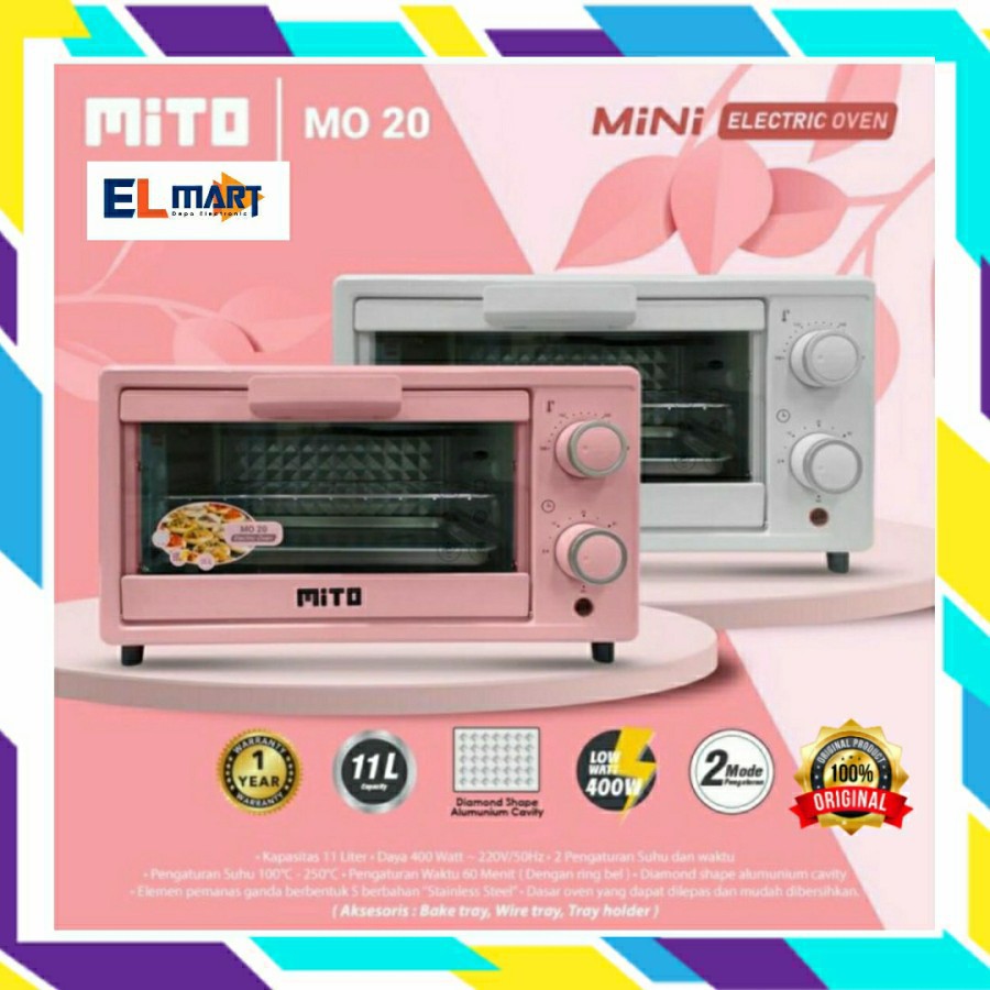 Mito Oven Listrik Mini Mo 20 - Mo20 11 Liter Low Watt 400W Panggangan original