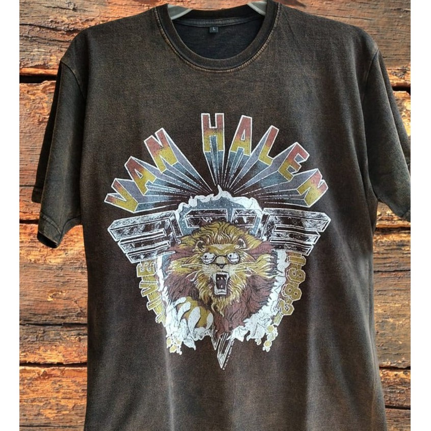 Van Halen Tour 1982 Vintage Wash Tee Shirt, Kaos Vintage Wash Van Halen Tour 1982 Rock Band