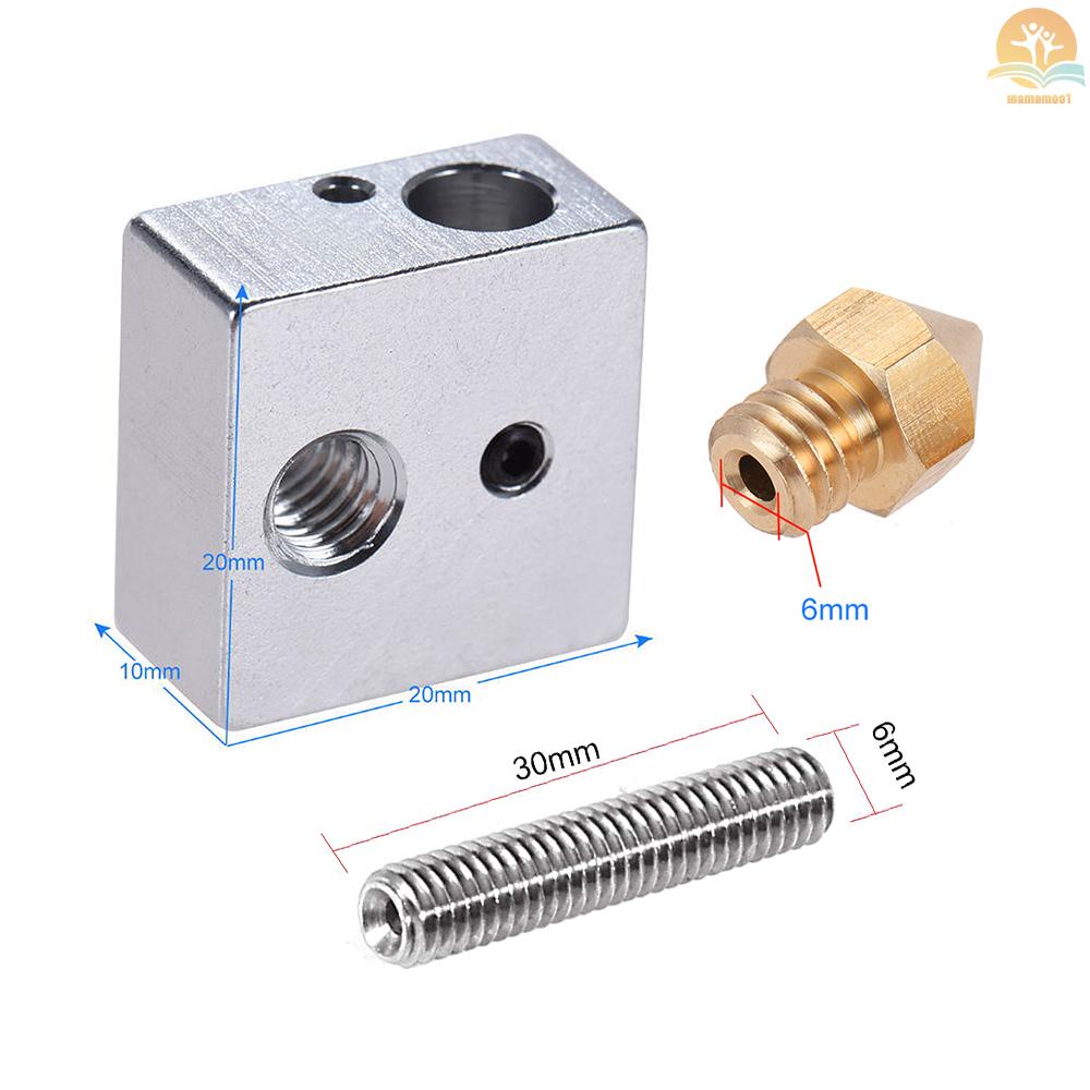 Anet  2Pcs/Set 0.4mm Brass Nozzle Extruder Print Head + Heater Block Hotend + 1.75mm Throat Tubes Pipes for Anet A8 A6 Ender 3 3D Printer Accessories