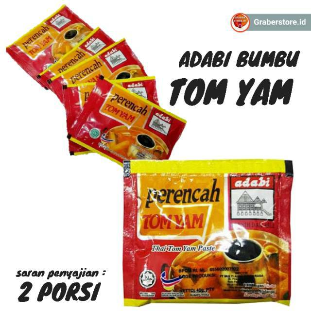 

BUMBU TOMYAM ADABI perencah tom yam 40gr ( untuk 2 porsi ) bumbu tom yum adabi