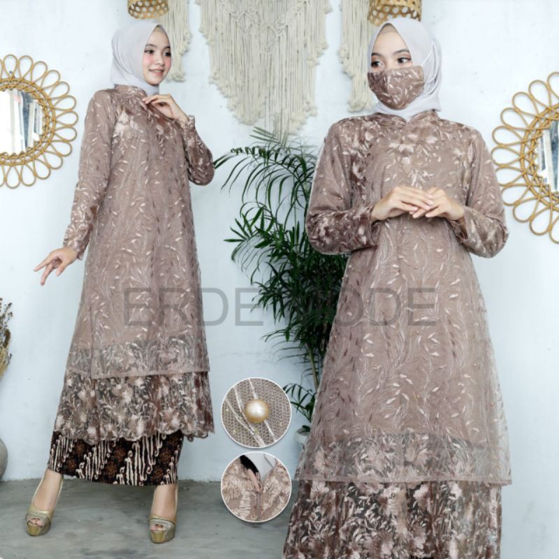 Fanstore - Set Kebaya Tunik Tulle Tingkat Full Bordir