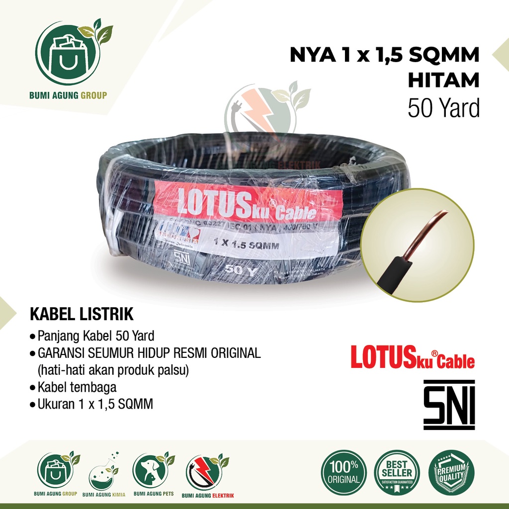 Kabel NYA 1.5mm 1,5mm LOTUSKU 50 Yard 1x1.5 1x1,5 1.5 1,5 50Y 50 Y bukan 50m 50 m 50 meter