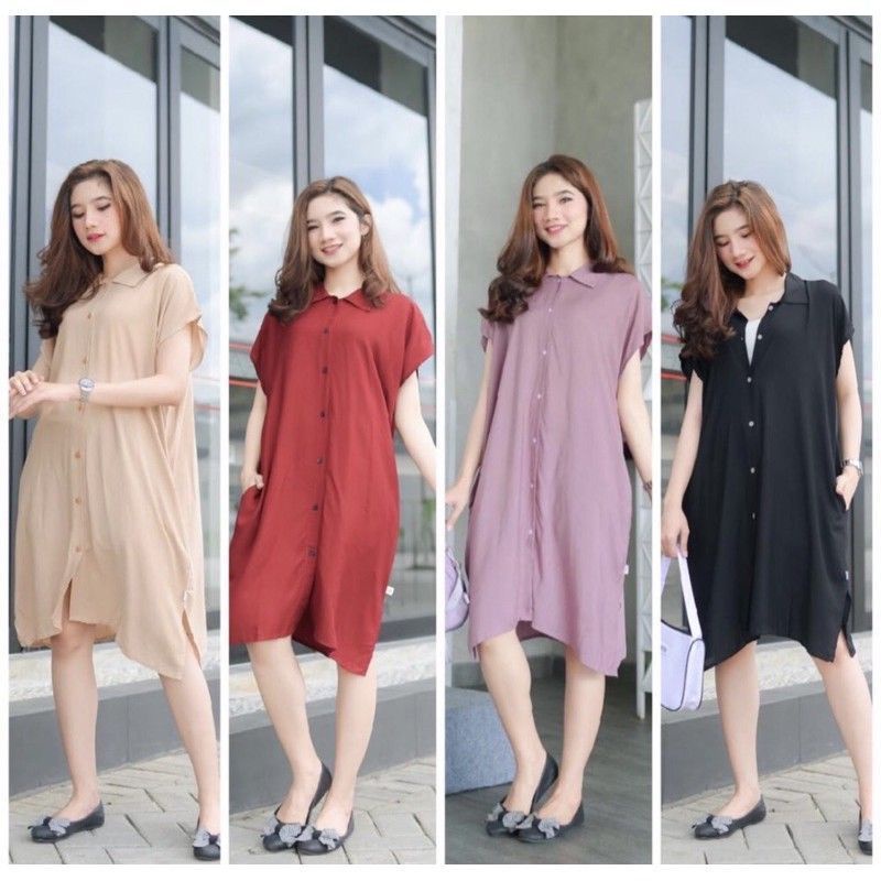 Daster Polos Rayon Full Kancing Busui All Size[Lula Home Dress]