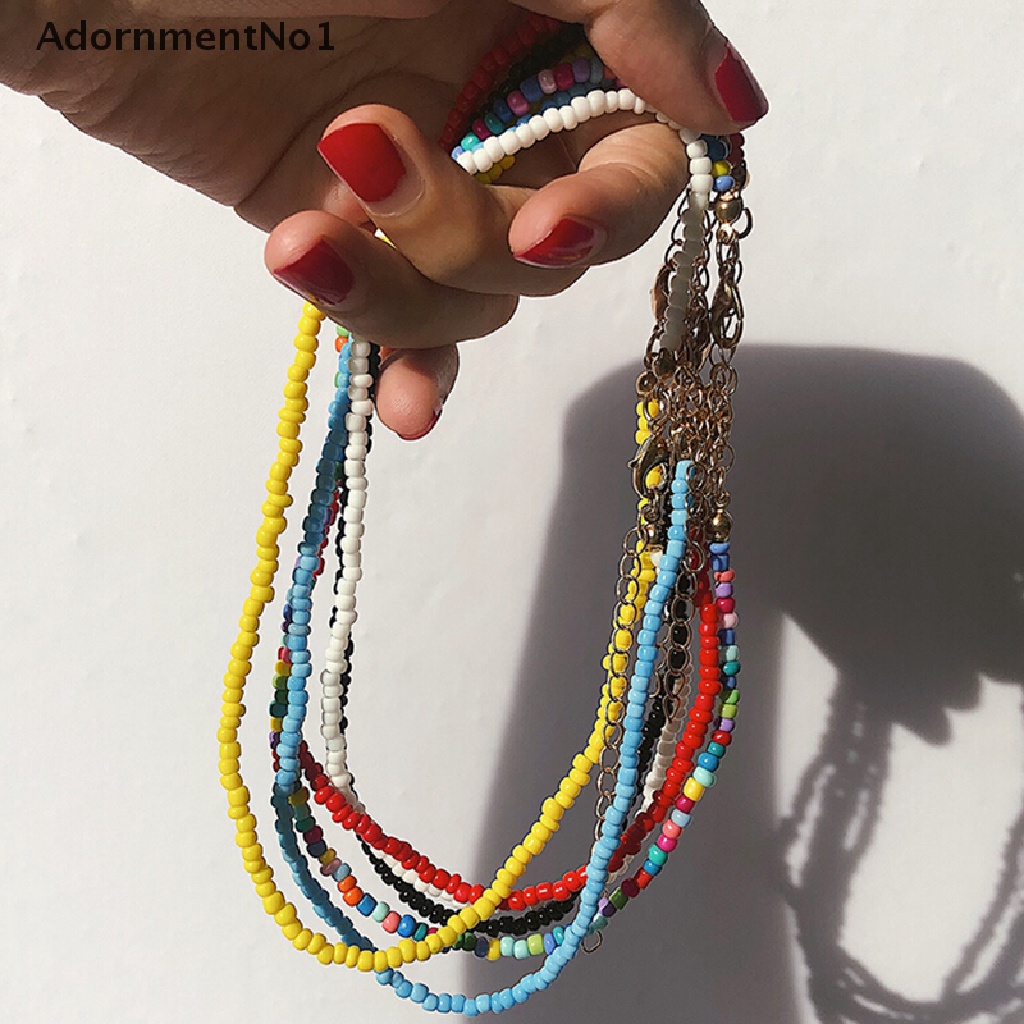 (AdornmentNo1) Kalung Rantai Dengan Liontin Manik-Manik Warna-Warni Gaya Bohemia Untuk Wanita