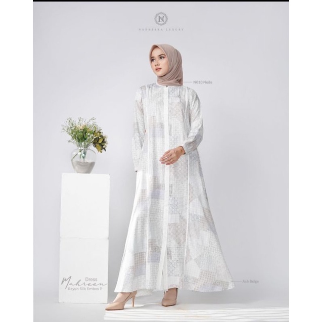mahreen dress by nadheera luxury/dress putih premium/dres Sutera embos/dress nadheera