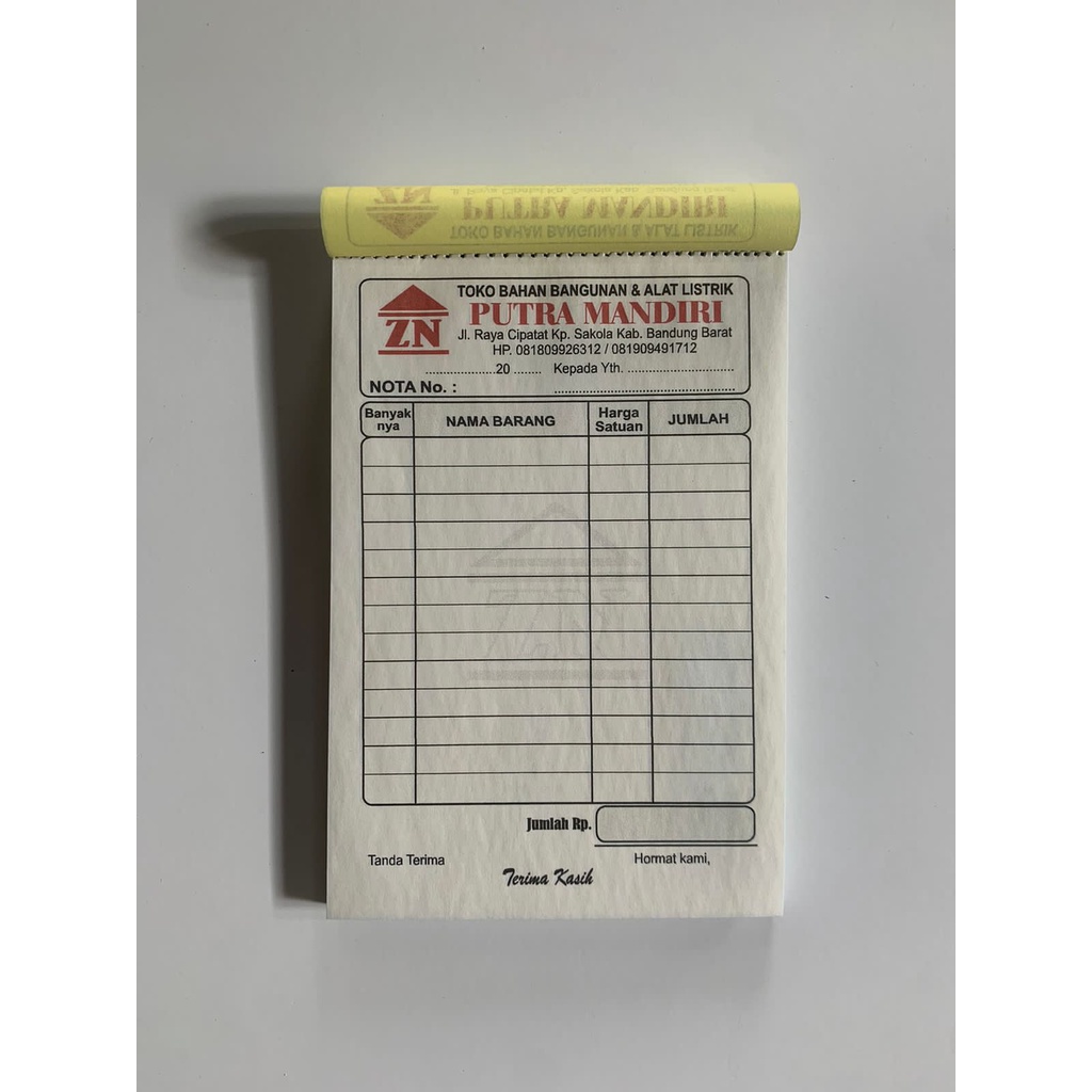 

NOTA CUSTOM 2 PLY, SISTEM PAKET SATUAN, UKURAN 10 X 16 CM, CUKUP BELI 4 BUKU AJA
