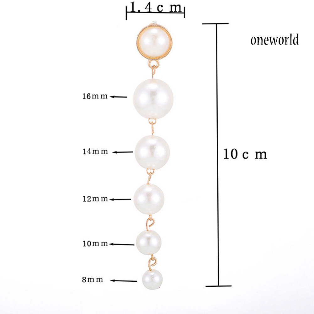 OW@ Fashion Women Big Round Faux Pearl Dangle Long Drop Stud Earrings Jewelry Gift