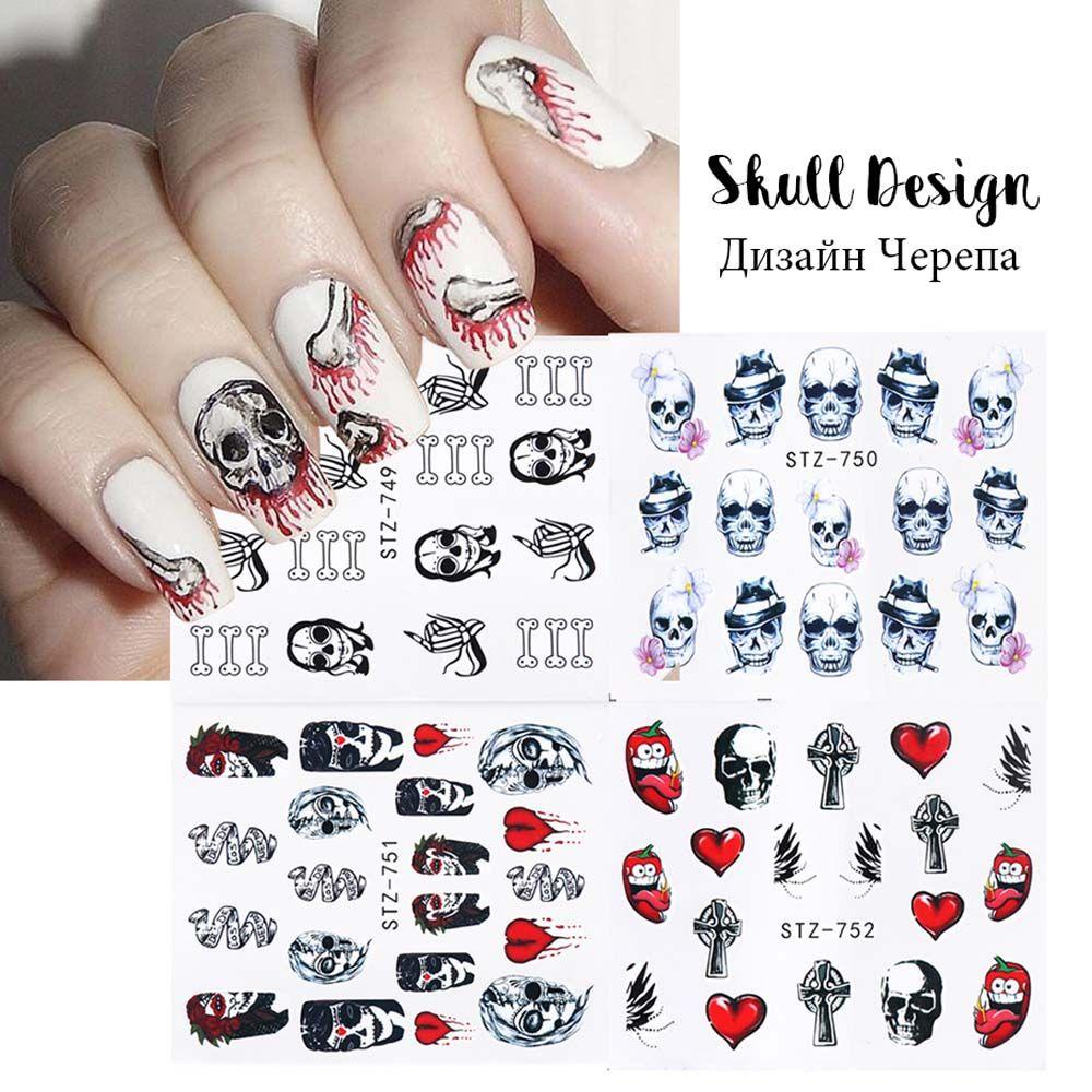 AUGUSTINA Agustina Nail Art Watermark Stiker Hitam Dan Putih Manicure Alat Labu Halloween DIY Nail Art Aksesoris